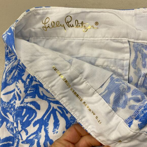 Lilly Pulitzer Callahan Shorts Womens 0 Blue White Lobster Crab Nautical 30x5" - Picture 13 of 16